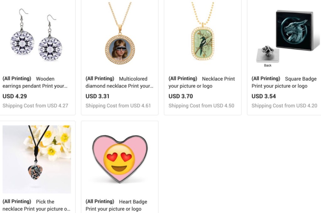 InkedJoy jewelry print-on-demand supplier for Etsy