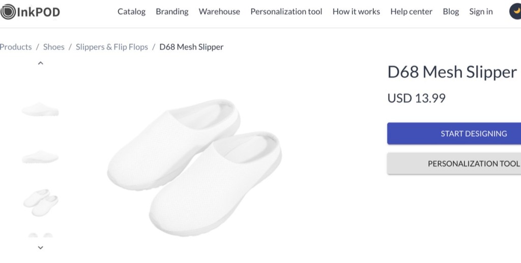 InkPOD slippers print-on-demand supplier