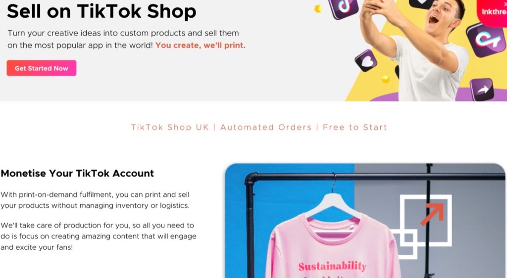 Inkthreadable TikTok Shop print-on-demand supplier