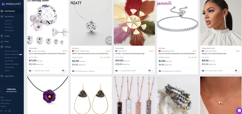 Jewelry dropshipping products on Modalyst