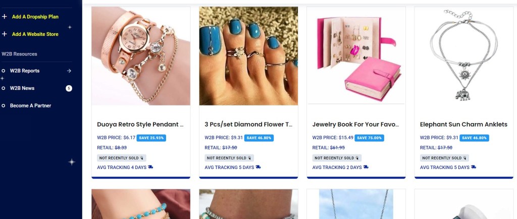 Jewelry dropshipping products on Wholesale2b