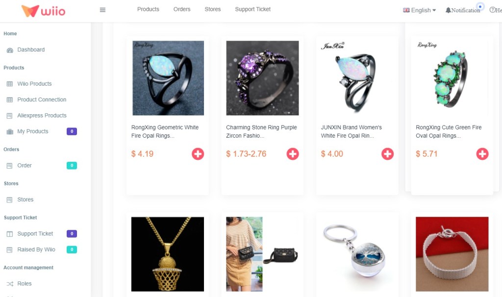 Jewelry dropshipping products on Wiio