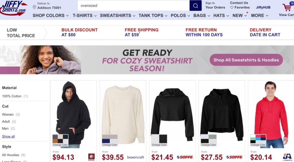 JiffyShirts wholesale oversized hoodies & sweatshirts supplier
