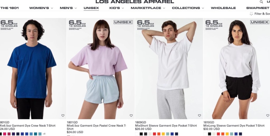 Los Angeles Apparel wholesale blank t-shirt supplier in Los Angeles, California
