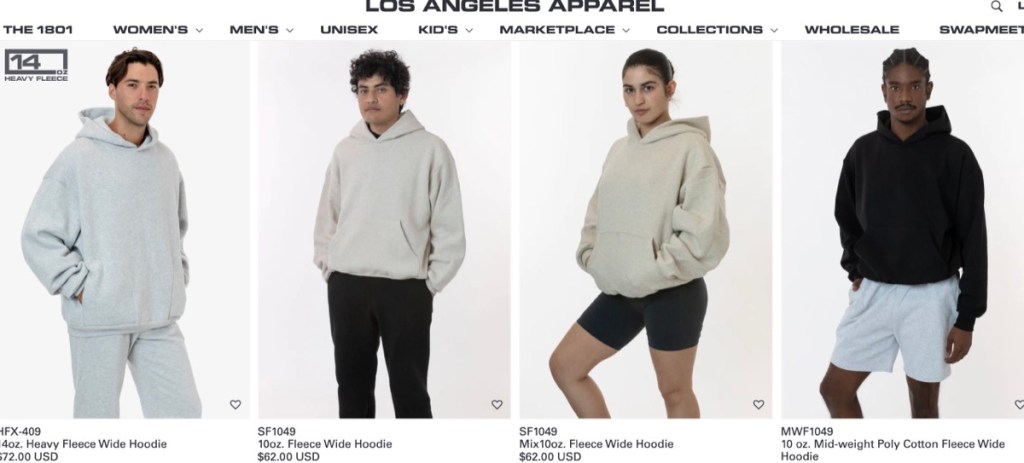 Los Angeles Apparel wholesale oversized hoodies & sweatshirts supplier