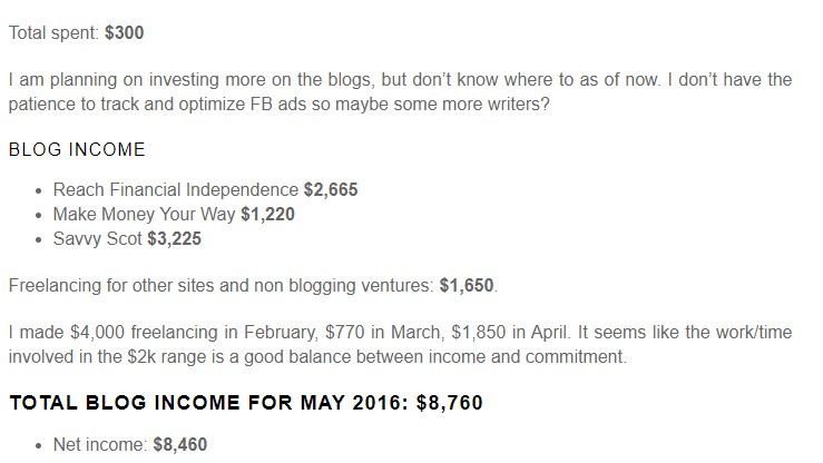 Make Money Your Way made 8,760 in net income from their blog in 2016.