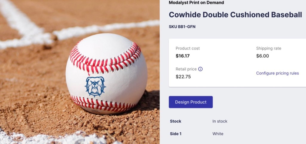 Modalyst custom baseball print-on-demand supplier