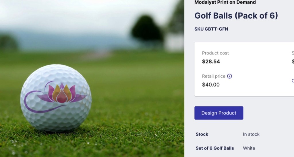 Modalyst custom golf ball print-on-demand supplier