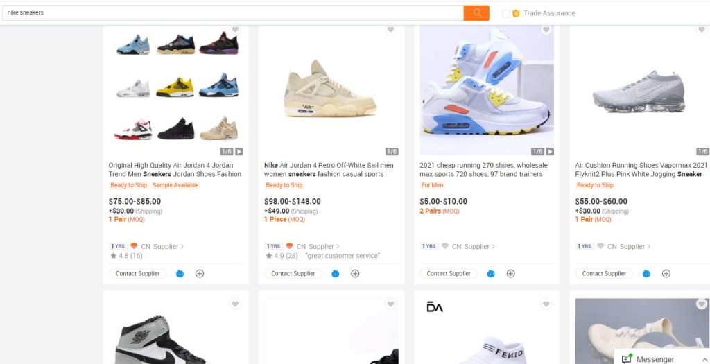Nike & Adidas dropshipping shoes on Alibaba