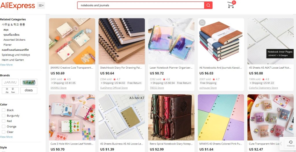 Notebook dropshipping products on AliExpress