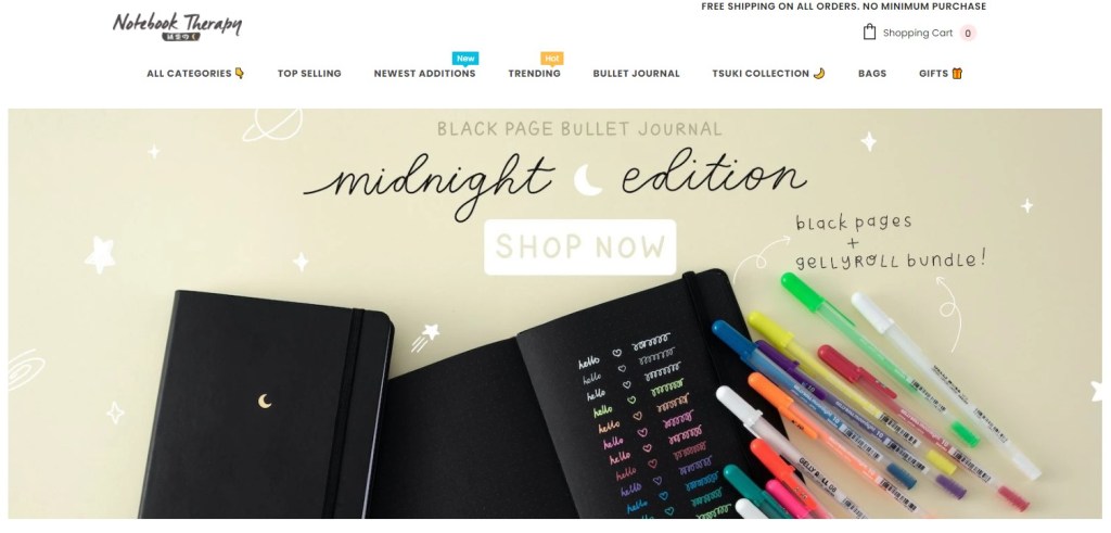NoteBookTherapy dropshipping store homepage