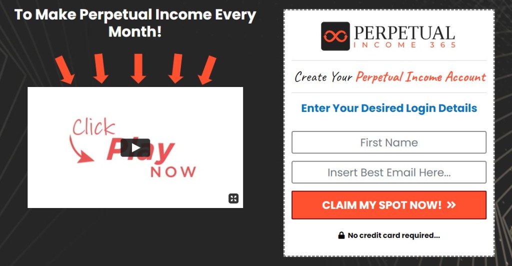Perpetual Income 365 affiliate marketing offer email form