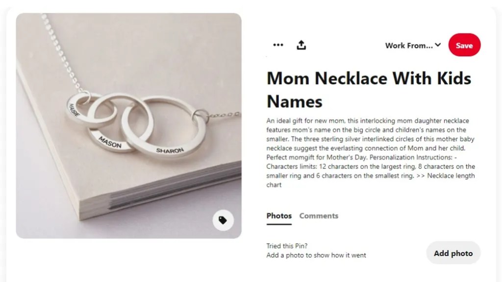 Jewelry Pinterest Pin with long-tail keyword example