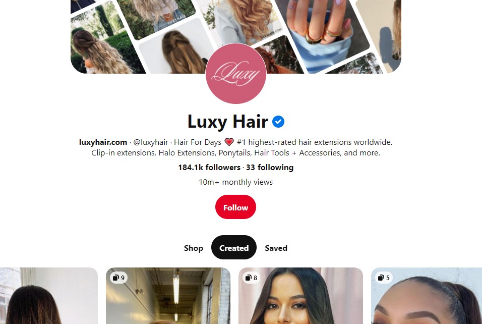 Pinterest profile for hair extensions