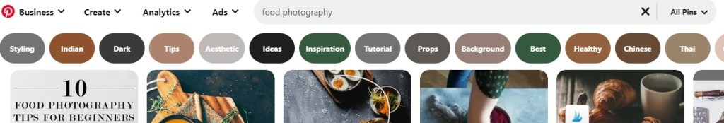 Pinterest suggestions for "food photography"