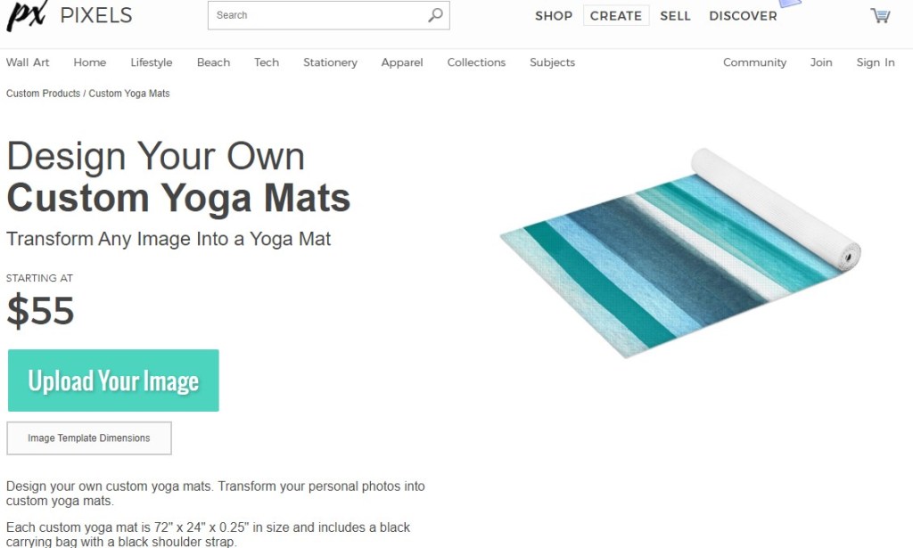 Pixels yoga mat print-on-demand company