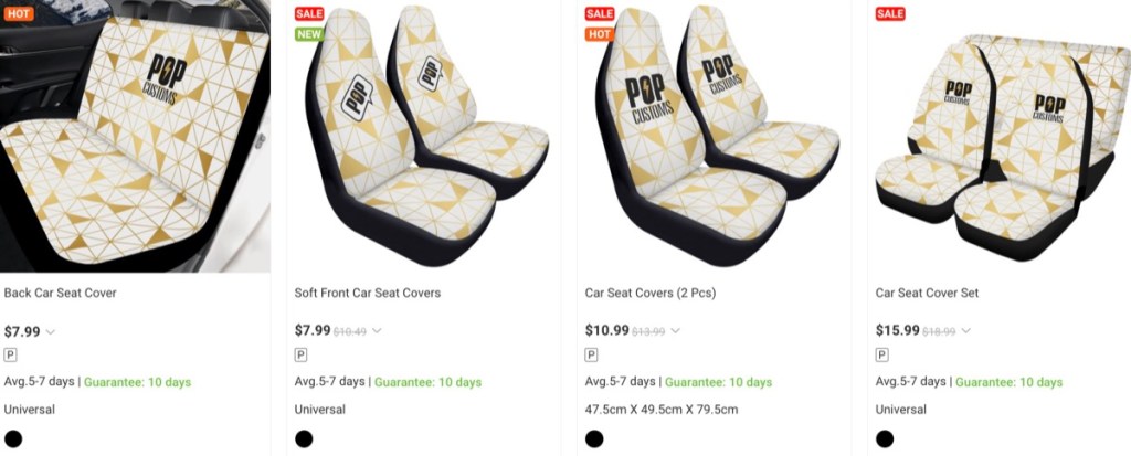POPCustoms custom car seat cover print-on-demand supplier