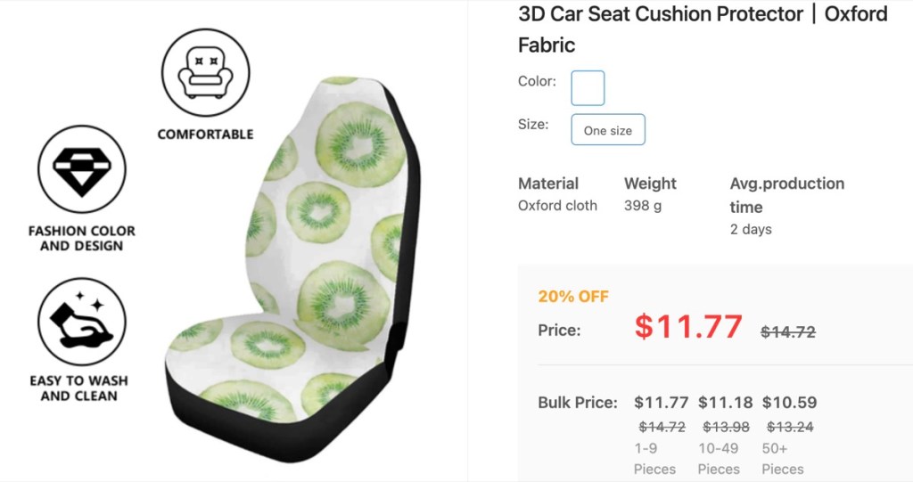 PrintDoors custom car seat cover print-on-demand supplier
