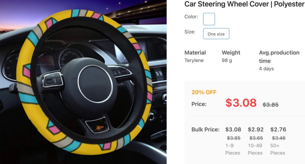 PrintDoors custom car steering wheel cover print-on-demand supplier