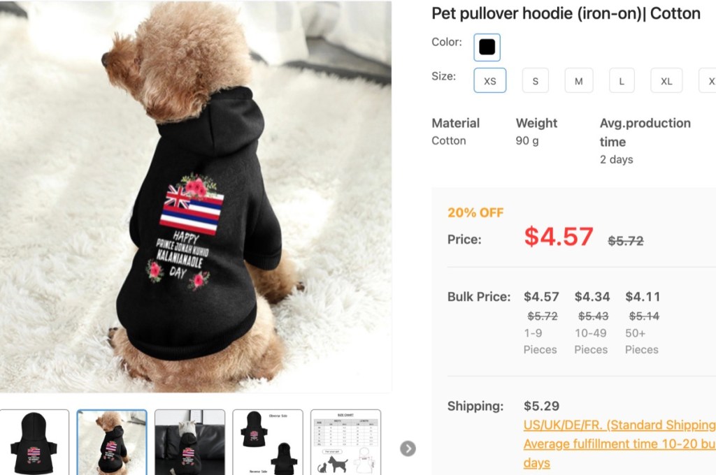 PrintDoors custom pet dog/cat hoodie print-on-demand supplier