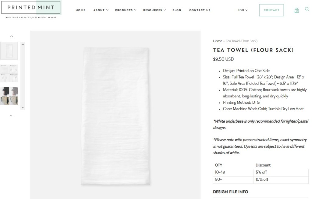 PrintedMint tea towel print-on-demand company