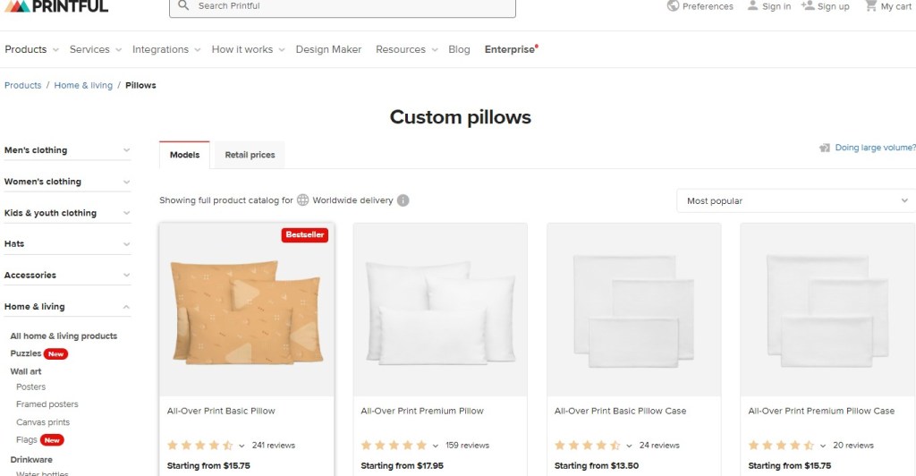 Printful pillow & cushion print-on-demand company