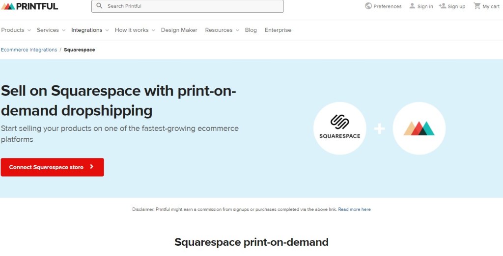 Printful Squarespace print-on-demand company