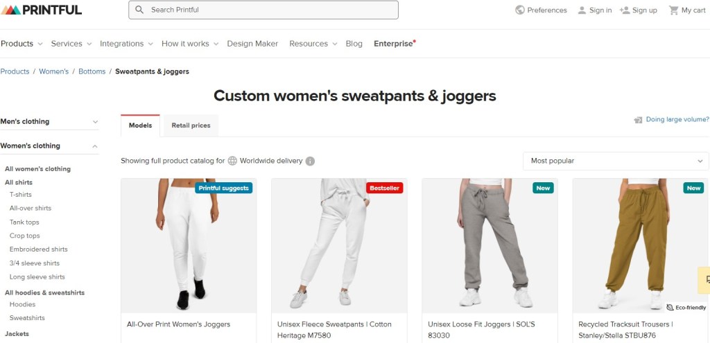 Printful sweatpants & joggers print-on-demand company