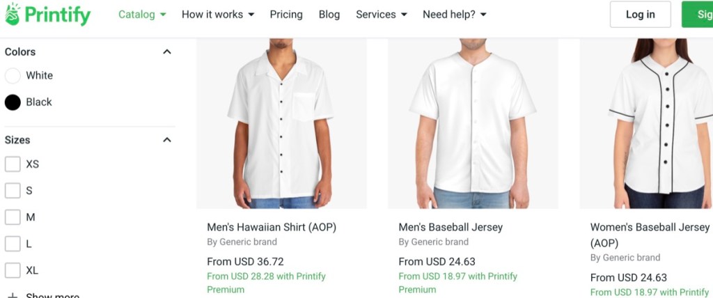 Printify custom button-down/button-up shirt print-on-demand supplier