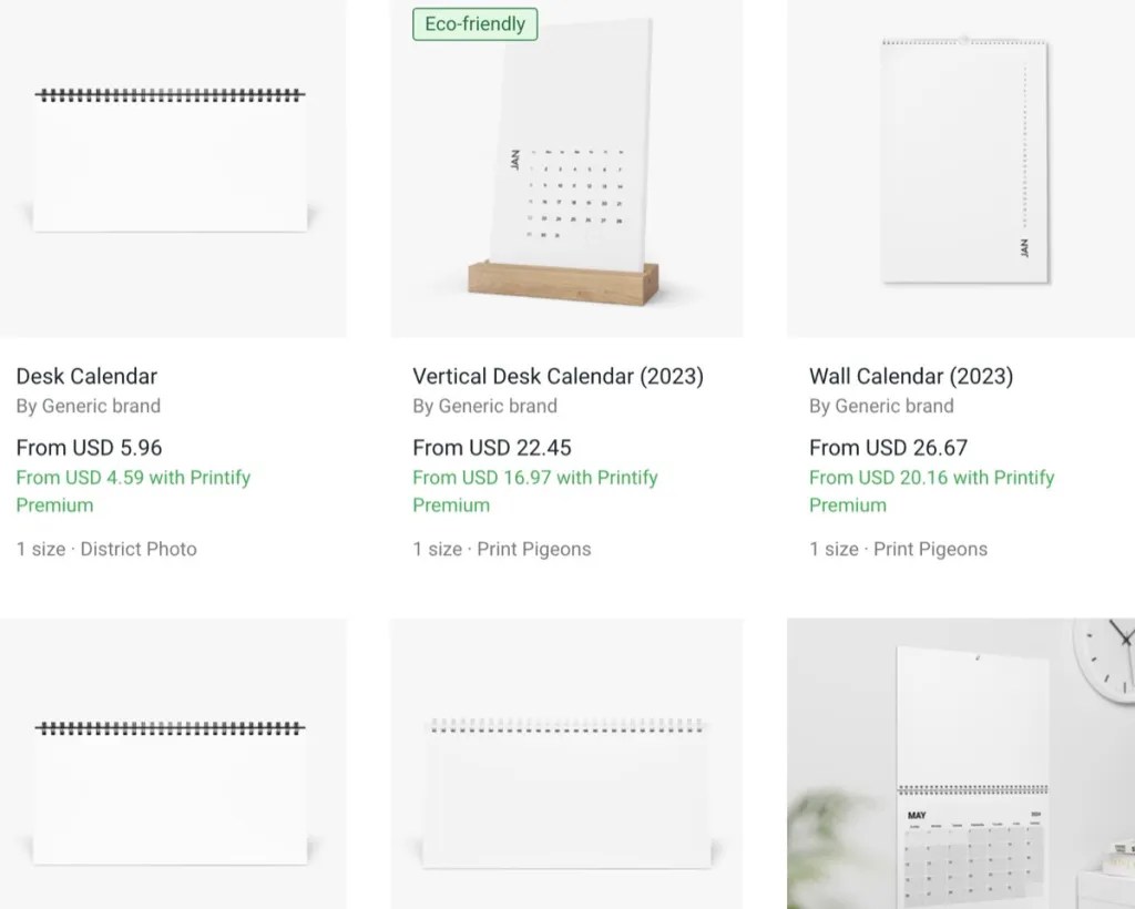 Printify custom calendar print-on-demand supplier for Etsy