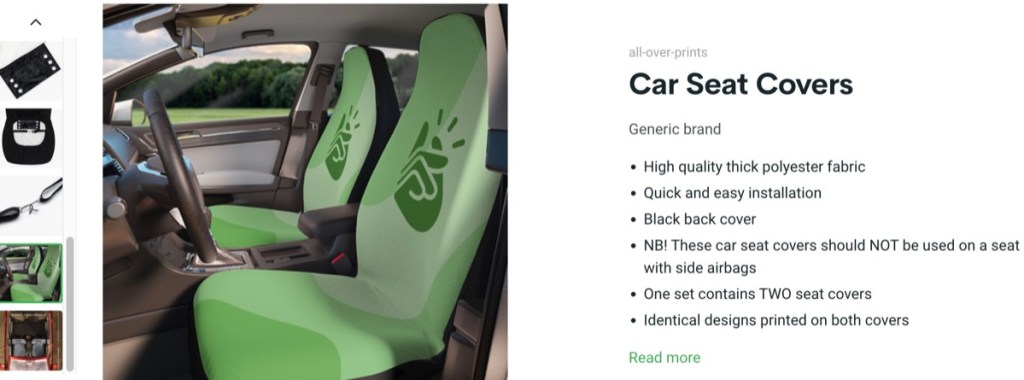 Printify custom car seat cover print-on-demand supplier