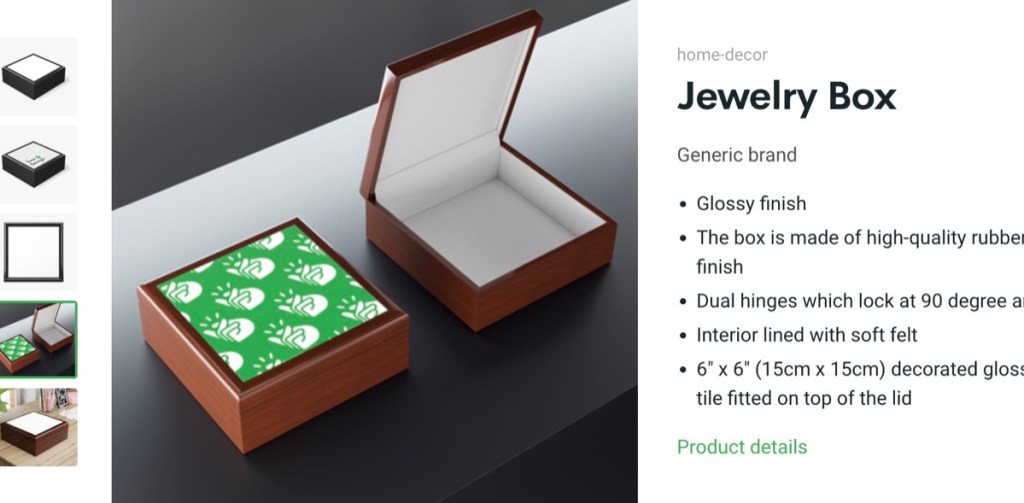 Printify custom jewelry box print-on-demand supplier