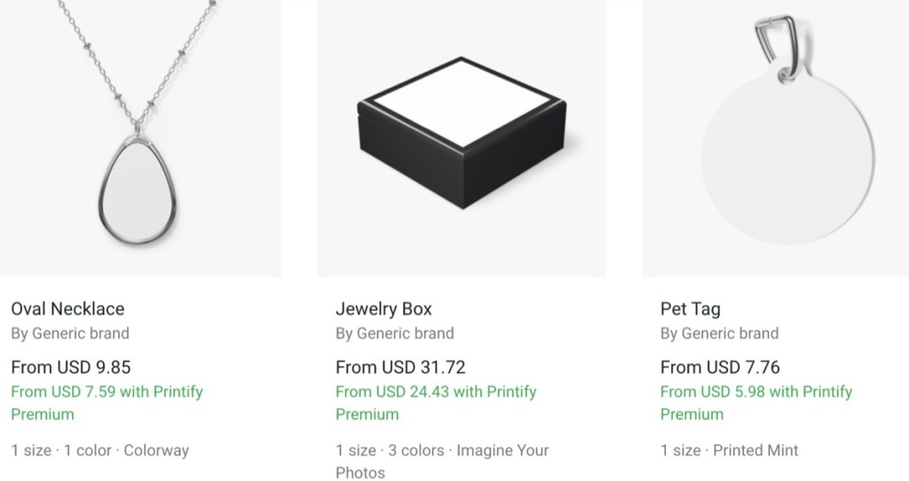 Printify jewelry print-on-demand supplier for Shopify