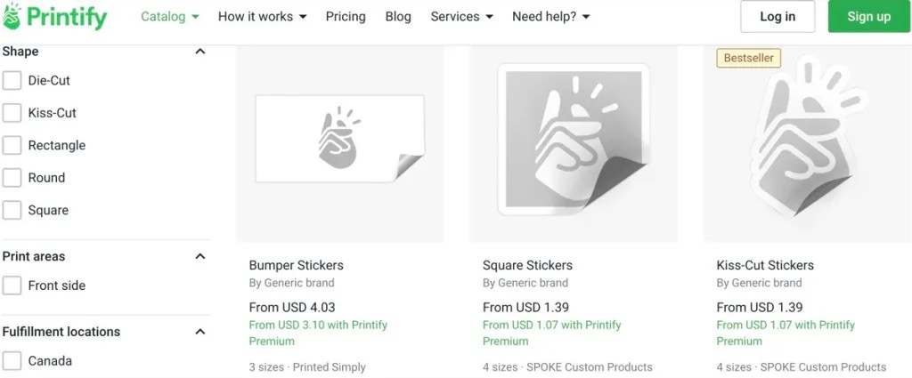 Printify custom sticker print-on-demand supplier