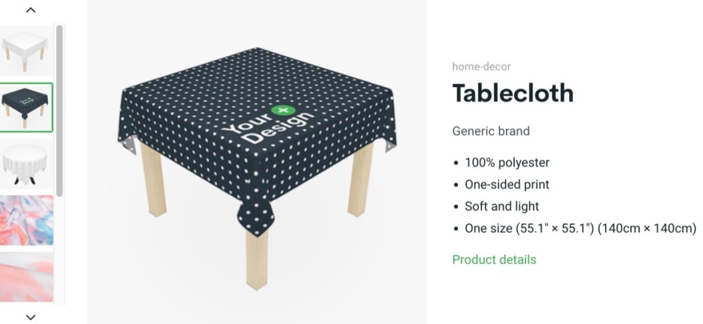 Printify custom tablecloth print-on-demand supplier