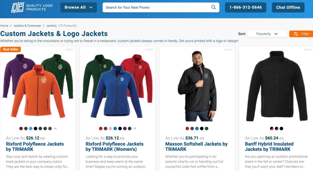 Quality Logo Products online custom jacket printing service & company
