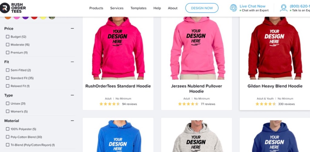 RushOrderTees cheap custom hoodie & sweatshirt printing service & company