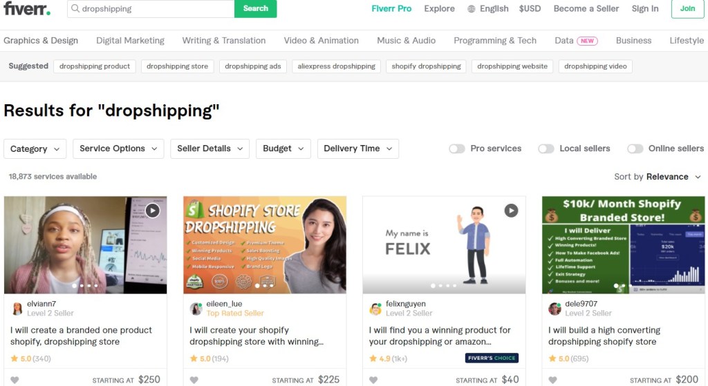 Selling dropshipping gigs to make money