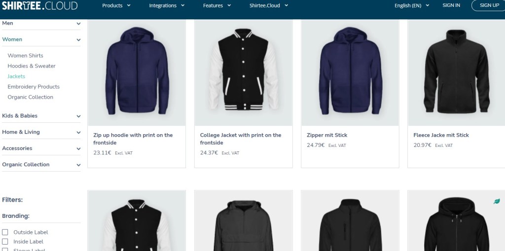Shirtee coat & jacket print-on-demand company