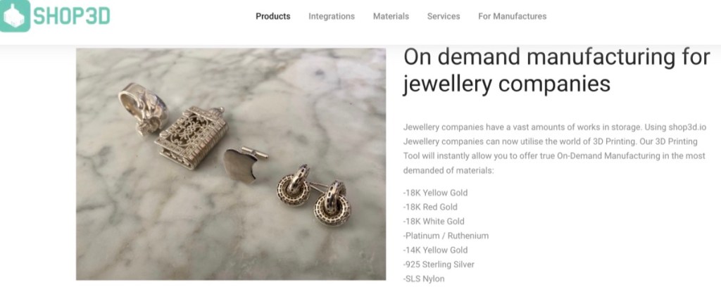 Shop3D jewelry print-on-demand supplier for Shopify