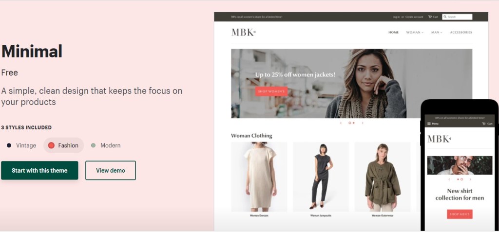 Shopify minimal theme for clothing dropshipping stores