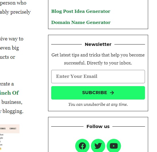Signup form on a sidebar