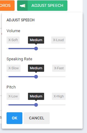 Speechelo volume, speed, and pitch customization