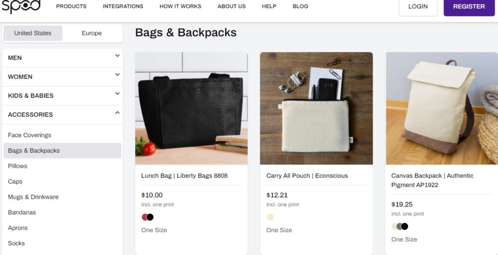 SPOD tote, bag, & backpack print-on-demand company