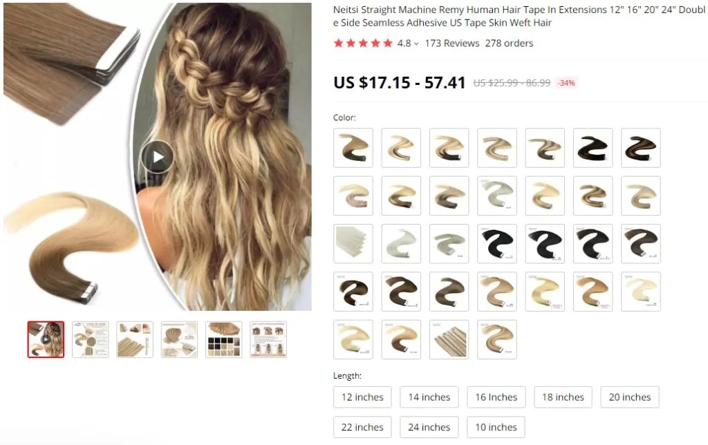 Tape-In hair extensions dropshipping product example