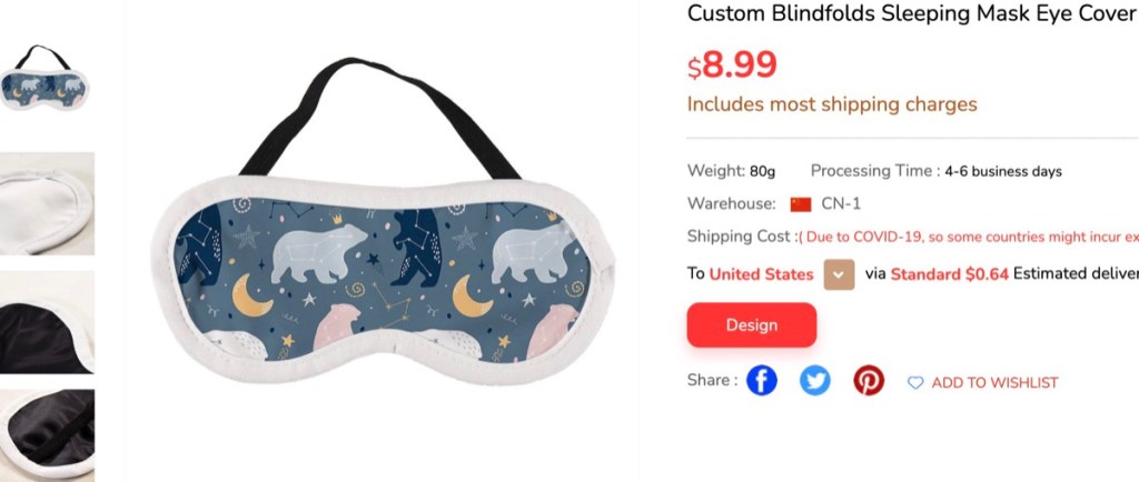 ThisNew custom sleeping eye mask print-on-demand supplier