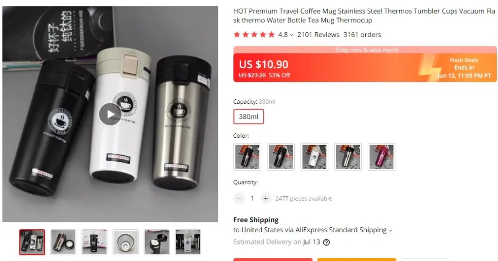 Coffee tumbler dropshipping product example