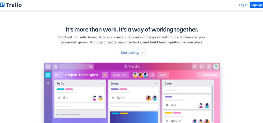 Trello for managing work and team