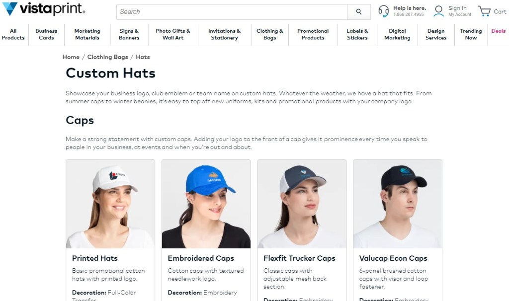 VistaPrint hat & beanie print-on-demand company