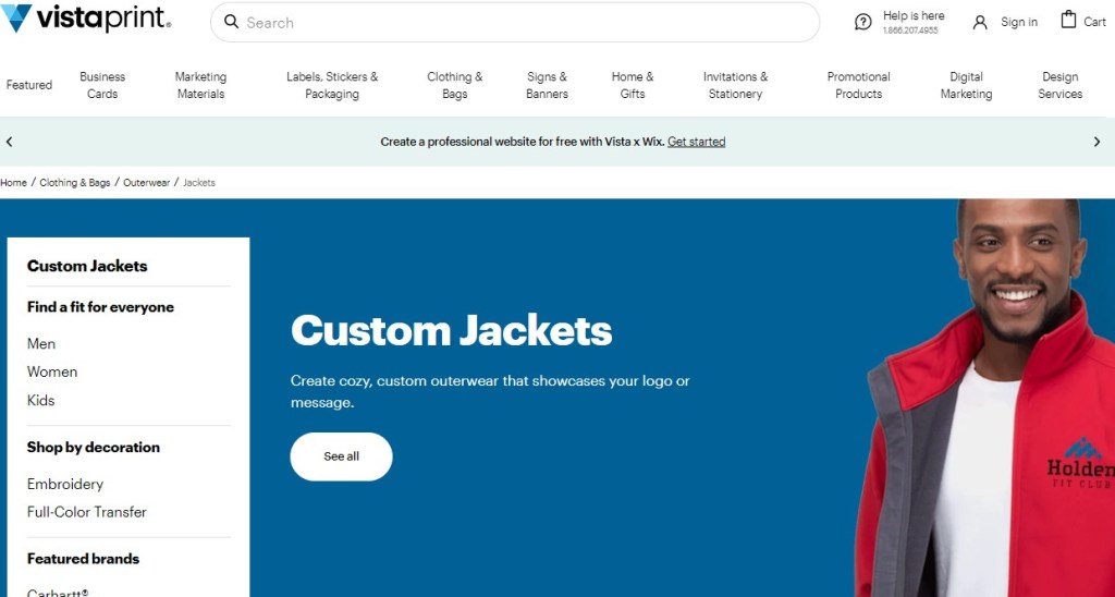 VistaPrint online custom jacket printing service & company